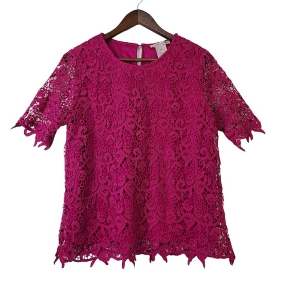 PHILOSOPHY Women's Short Sleeve Scoop Neck Lace Crochet Top Blouse Lining Size M